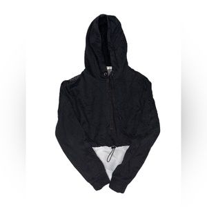 Black cropped hoodie with mesh see-through back.